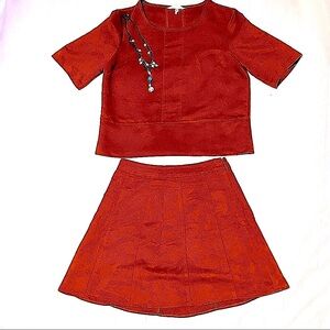 Vintage 90s brown suede A line skirt set.